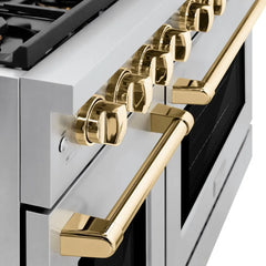 ZLINE Autograph Edition 48 in. 6.7 cu. ft. Paramount Double Oven Dual Fuel Range with 8 Burner Gas Cooktop in Stainless Steel and Polished Gold Accents