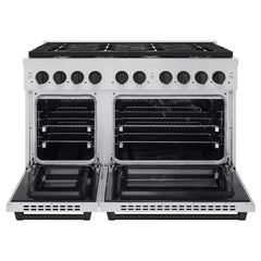 ZLINE Autograph Edition 48 in. 6.7 cu. ft. Paramount Double Oven Dual Fuel Range with 8 Burner Gas Cooktop in Stainless Steel and Matte Black Accents