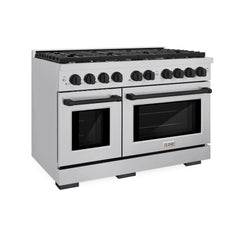 ZLINE Autograph Edition 48 in. 6.7 cu. ft. Paramount Double Oven Dual Fuel Range with 8 Burner Gas Cooktop in Stainless Steel and Matte Black Accents