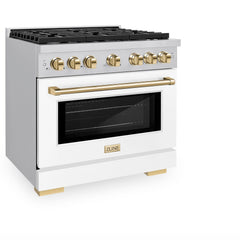 ZLINE Autograph Edition 36 in. 5.2 cu. ft. Paramount Dual Fuel Range with 6 Burner Gas Cooktop and Electric Convection Oven in Stainless Steel with White Matte Door and Polished Gold Accents