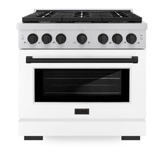 ZLINE Autograph Edition 36 in. 5.2 cu. ft. Paramount Dual Fuel Range with 6 Burner Gas Cooktop and Electric Convection Oven in Stainless Steel with White Matte Door and Matte Black Accents