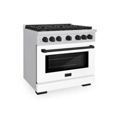ZLINE Autograph Edition 36 in. 5.2 cu. ft. Paramount Dual Fuel Range with 6 Burner Gas Cooktop and Electric Convection Oven in Stainless Steel with White Matte Door and Matte Black Accents