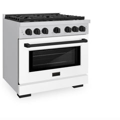 ZLINE Autograph Edition 36 in. 5.2 cu. ft. Paramount Dual Fuel Range with 6 Burner Gas Cooktop and Electric Convection Oven in Stainless Steel with White Matte Door and Matte Black Accents