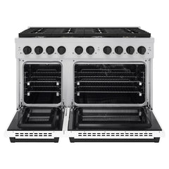 ZLINE Autograph Edition 48 in. 6.7 cu. ft. Paramount Double Oven Dual Fuel Range with 8 Burner Gas Cooktop in Stainless Steel with White Matte Doors and Matte Black Accents