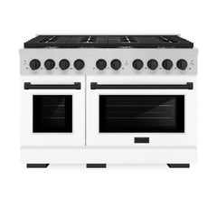 ZLINE Autograph Edition 48 in. 6.7 cu. ft. Paramount Double Oven Dual Fuel Range with 8 Burner Gas Cooktop in Stainless Steel with White Matte Doors and Matte Black Accents