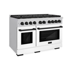 ZLINE Autograph Edition 48 in. 6.7 cu. ft. Paramount Double Oven Dual Fuel Range with 8 Burner Gas Cooktop in Stainless Steel with White Matte Doors and Matte Black Accents