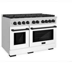 ZLINE Autograph Edition 48 in. 6.7 cu. ft. Paramount Double Oven Dual Fuel Range with 8 Burner Gas Cooktop in Stainless Steel with White Matte Doors and Matte Black Accents