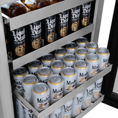 ZLINE Autograph Edition 24 in. Touchstone 151-Can Beverage Fridge with Black Stainless Steel Glass Door - RBSOZ-BS-24-K