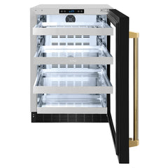 ZLINE Autograph Edition 24 in. Touchstone 151-Can Beverage Fridge with Black Stainless Steel Glass Door - RBSOZ-BS-24-K