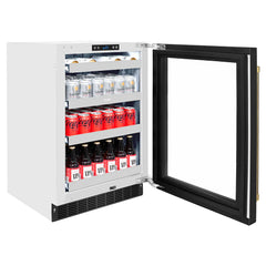 ZLINE Autograph Edition 24 in. Touchstone 151-Can Beverage Fridge with Black Stainless Steel Glass Door - RBSOZ-BS-24-K