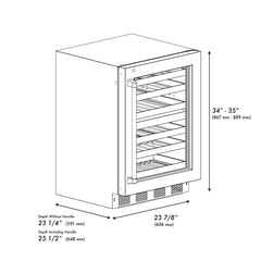 ZLINE Autograph Edition 24 in. Touchstone Dual Zone 44 Bottle Wine Cooler With Stainless Steel Glass Door And Champagne Bronze Handle (RWDOZ-GS-24-CB)