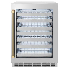 ZLINE Autograph Edition 24 in. Touchstone Dual Zone 44 Bottle Wine Cooler with Stainless Steel Glass Door and Champagne Bronze Helix Handle - RWDOZ-GS-24-KCB - The Home Selection