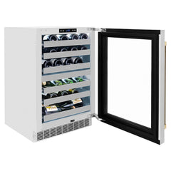 ZLINE Autograph Edition 24 in. Touchstone Dual Zone 44 Bottle Wine Cooler with Stainless Steel Glass Door and Champagne Bronze Helix Handle - RWDOZ-GS-24-KCB - The Home Selection