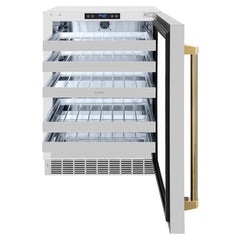 ZLINE Autograph Edition 24 in. Touchstone Dual Zone 44 Bottle Wine Cooler with Stainless Steel Glass Door and Polished Gold Helix Handle - RWDOZ-GS-24-KG - The Home Selection