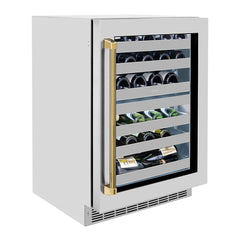 ZLINE Autograph Edition 24 in. Touchstone Dual Zone 44 Bottle Wine Cooler with Stainless Steel Glass Door and Polished Gold Helix Handle - RWDOZ-GS-24-KG - The Home Selection