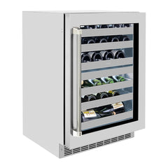 ZLINE Autograph Edition 24 in. Touchstone Dual Zone 44 Bottle Wine Cooler with Stainless Steel Glass Door and Polished Nickel Helix Handle - RWDOZ-GS-24-KPN - The Home Selection
