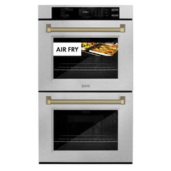 ZLINE Autograph Edition 30 in. Professional True Convection Double Wall Oven with Air Fry and Self Clean in Satin Stainless Steel with Helix Handles - WADSZ-30-K