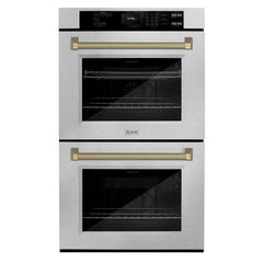 ZLINE Autograph Edition 30 in. Professional True Convection Double Wall Oven with Air Fry and Self Clean in Satin Stainless Steel with Helix Handles - WADSZ-30-K