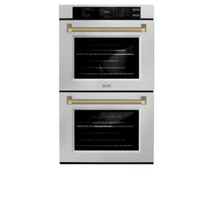 ZLINE Autograph Edition 30 in. Professional True Convection Double Wall Oven with Air Fry and Self Clean in Satin Stainless Steel with Helix Handles - WADSZ-30-K
