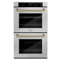 ZLINE Autograph Edition 30 in. Professional True Convection Double Wall Oven with Air Fry and Self Clean in Satin Stainless Steel with Helix Handles - WADSZ-30-K