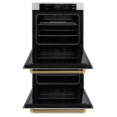 ZLINE Autograph Edition 30 in. Professional True Convection Double Wall Oven with Air Fry and Self Clean in Satin Stainless Steel with Helix Handles - WADSZ-30-K
