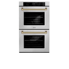 ZLINE Autograph Edition 30 in. Professional True Convection Double Wall Oven with Air Fry and Self Clean in Satin Stainless Steel with Helix Handles - WADSZ-30-K