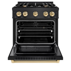 ZLINE Autograph Edition 30 in. 4.2 cu. ft. Select Gas Range with 4 Burner Cooktop and Convection Gas Oven in Black Stainless Steel - HGRBZ-30