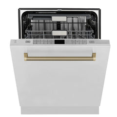 ZLINE Autograph Edition 24 in. Monument Series 3rd Rack Top Touch Control Tall Tub Dishwasher in Stainless Steel, Nickel Helix Handle, 45dBa - DWMTZ-30424-K