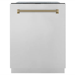 ZLINE Autograph Edition 24 in. Monument Series 3rd Rack Top Touch Control Tall Tub Dishwasher in Stainless Steel, Nickel Helix Handle, 45dBa - DWMTZ-30424-K