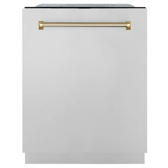 ZLINE Autograph Edition 24 in. Monument Series 3rd Rack Top Touch Control Tall Tub Dishwasher in Stainless Steel, Nickel Helix Handle, 45dBa - DWMTZ-30424-K