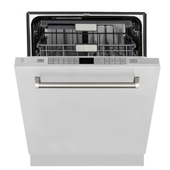 ZLINE Autograph Edition 24 in. Monument Series 3rd Rack Top Touch Control Tall Tub Dishwasher in Stainless Steel, Nickel Helix Handle, 45dBa - DWMTZ-30424-K