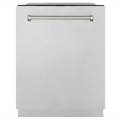 ZLINE Autograph Edition 24 in. Monument Series 3rd Rack Top Touch Control Tall Tub Dishwasher in Stainless Steel, Nickel Helix Handle, 45dBa - DWMTZ-30424-K