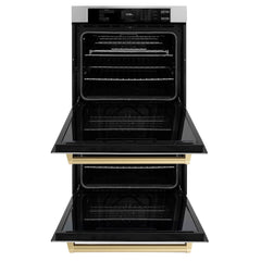 ZLINE Autograph Edition 30 in. Professional True Convection Double Wall Oven with Air Fry and Self Clean in Stainless Steel with Champagne Bronze Handles - WADZ-30-CB - The Home Selection