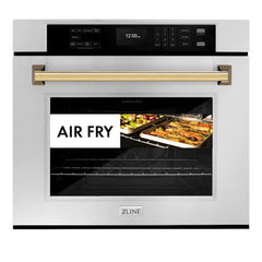 ZLINE 30 in. Autograph Edition Professional True Convection Single Wall Oven with Air Fry and Self Clean in Stainless Steel with Polished Gold Handle - WASZ-30-G