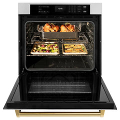 ZLINE 30 in. Autograph Edition Professional True Convection Single Wall Oven with Air Fry and Self Clean in Stainless Steel with Polished Gold Handle - WASZ-30-G