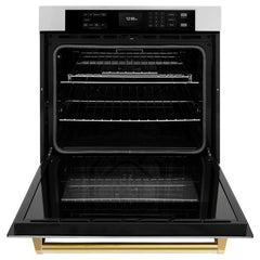 ZLINE 30 in. Autograph Edition Professional True Convection Single Wall Oven with Air Fry and Self Clean in Stainless Steel with Polished Gold Handle - WASZ-30-G