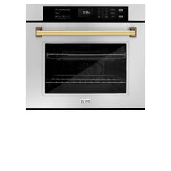 ZLINE 30 in. Autograph Edition Professional True Convection Single Wall Oven with Air Fry and Self Clean in Stainless Steel with Polished Gold Handle - WASZ-30-G