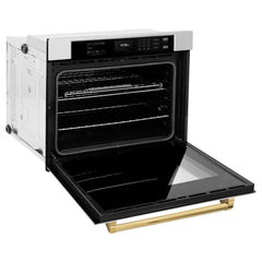 ZLINE 30 in. Autograph Edition Professional True Convection Single Wall Oven with Air Fry and Self Clean in Stainless Steel with Polished Gold Handle - WASZ-30-G