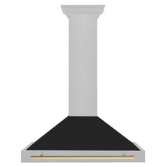 ZLINE Autograph Edition 36 in. Convertible Satin Stainless Steel Wall Mount Range Hood with Black Matte Shell and Champagne Bronze Handle - KB4SNZ-BLM36-CB - The Home Selection