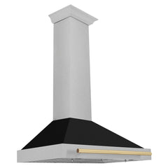 ZLINE Autograph Edition 36 in. Convertible Satin Stainless Steel Wall Mount Range Hood with Black Matte Shell and Champagne Bronze Handle - KB4SNZ-BLM36-CB - The Home Selection