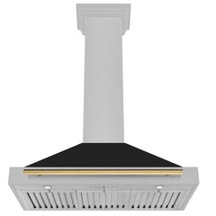 ZLINE Autograph Edition 36 in. Convertible Satin Stainless Steel Wall Mount Range Hood with Black Matte Shell and Champagne Bronze Handle - KB4SNZ-BLM36-CB - The Home Selection