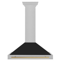 ZLINE Autograph Edition 36 in. Convertible Satin Stainless Steel Wall Mount Range Hood with Black Matte Shell and Polished Gold Handle - KB4SNZ-BLM36-G - The Home Selection