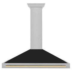 ZLINE Autograph Edition 48 in. Convertible Satin Stainless Steel Wall Mount Range Hood with Black Matte Shell and Champagne Bronze Handle - KB4SNZ-BLM48-CB - The Home Selection