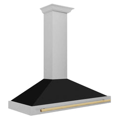 ZLINE Autograph Edition 48 in. Convertible Satin Stainless Steel Wall Mount Range Hood with Black Matte Shell and Champagne Bronze Handle - KB4SNZ-BLM48-CB - The Home Selection
