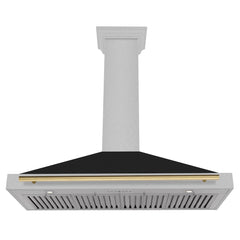 ZLINE Autograph Edition 48 in. Convertible Satin Stainless Steel Wall Mount Range Hood with Black Matte Shell and Polished Gold Handle - KB4SNZ-BLM48-G - The Home Selection