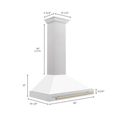 ZLINE Autograph Edition 36 in. Convertible Satin Stainless Steel Wall Mount Range Hood with White Matte Shell and Champagne Bronze Handle - KB4SNZ-WM36-CB - The Home Selection