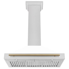 ZLINE Autograph Edition 36 in. Convertible Satin Stainless Steel Wall Mount Range Hood with White Matte Shell and Champagne Bronze Handle - KB4SNZ-WM36-CB - The Home Selection