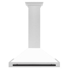 ZLINE Autograph Edition 36 in. Convertible Satin Stainless Steel Wall Mount Range Hood with White Matte Shell and Matte Black Handle - KB4SNZ-WM36-MB - The Home Selection