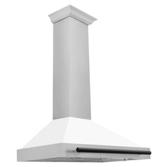 ZLINE Autograph Edition 36 in. Convertible Satin Stainless Steel Wall Mount Range Hood with White Matte Shell and Matte Black Handle - KB4SNZ-WM36-MB - The Home Selection