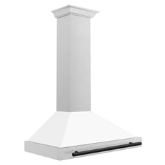 ZLINE Autograph Edition 36 in. Convertible Satin Stainless Steel Wall Mount Range Hood with White Matte Shell and Matte Black Handle - KB4SNZ-WM36-MB - The Home Selection